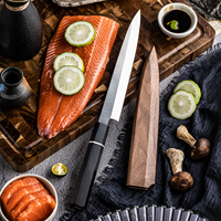 Grandsharp Couteau à saumon japonais 8 ''Yanagiba Poisson Sashimi Sushi Couteaux Yanagiba avec manche en bois d'ébène et corne de buffle noire