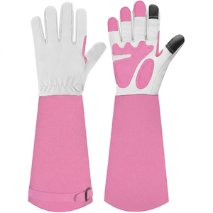 Guantes de jardinería para mujeres y hombres, guantes largos resistentes a espinas para podar rosas, de cuero de grano completo con palma reforzada, color rosa. - Product Image 1