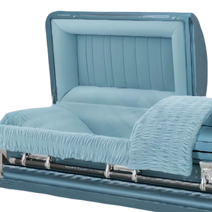 Ataúd de Metal Estilo Americano con Interior de Terciopelo Azul, Acero de Calibre 18, Acabado Azul Abeto, Función de Cremación para Funerales de Adultos - Product Image 2