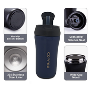 Gobelet personnalisable en gros, 380 ml, mug à double paroi, acier inoxydable 304 18/8, bouteilles isothermes pour café et eau avec paille