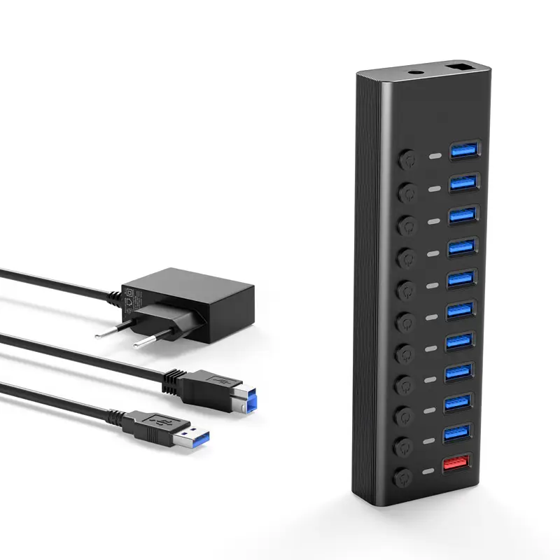 Hot Verkopen Opladen Usb Hub Met Power Oem Design Zwart Grijs 12v4a Usb Hub 11 Poorten Aangepast Logo