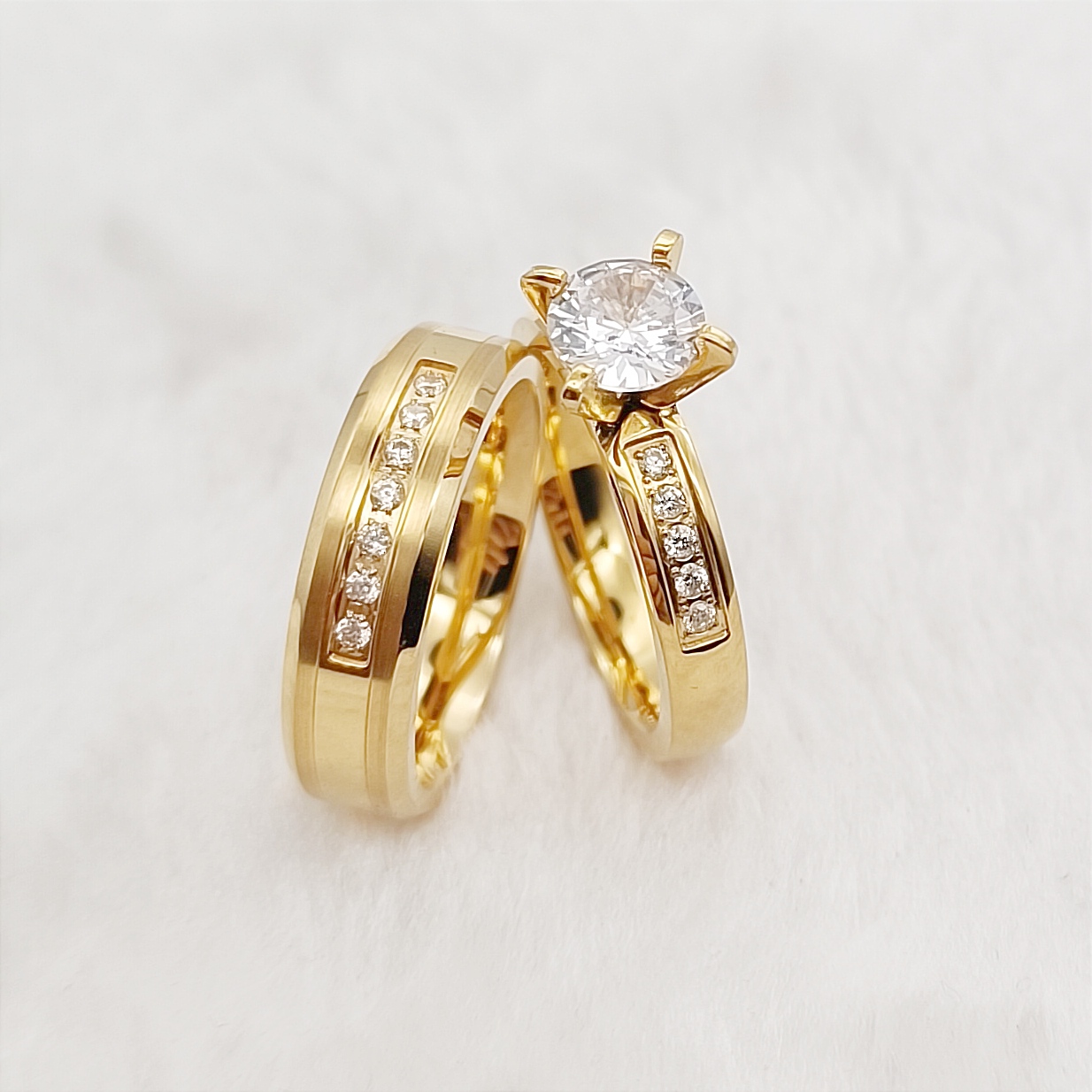 Cz Diamond Engagement Ring \u0026 Bridal Set For Women In 18k Gold Plated  Stainless Steel, image size:1234x1234