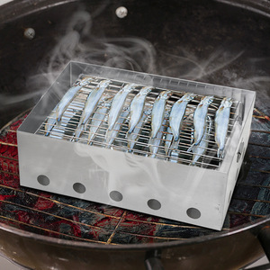 Stainless Steel Smoke Box 44.5x32.5x15.5cm Portable Outdoor BBQ Smoking Rack For Fish Meat Grilling - Product Image 1