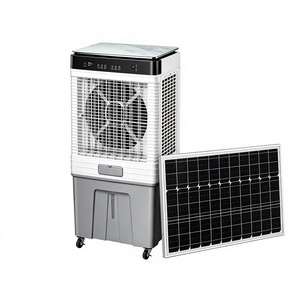 Ventilador de enfriamiento evaporativo con energía solar y batería/USB integrada para interiores, compatible con baterías de plomo-ácido y litio. - Product Image 1