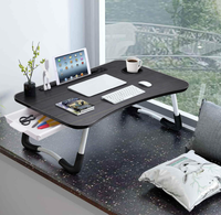 Bureau de lit pour ordinateur portable et écriture avec rangement, porte-gobelet, éclairage |   Support pliable pour ventilateur, porte-stylo et tablette, pour lit