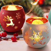 Porte-bougie en verre de qualité alimentaire, finition dorée électrolytique, motif de renne rouge mat, résistant à la chaleur, sans plomb, décoration de Noël