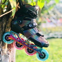 Patins à Roues Alignées Freestyle Haut de Gamme en Fibre de Carbone Lumineuse, Rollers Clignotants Avancés