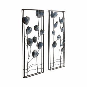 Decorazione da Parete in Metallo Design Tulipano Cornice Nera Fiori Blu Arredo Interno per Soggiorno Camera da Letto Bagno - Product Image 2