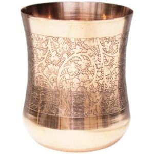 แก้วทัมเบลอร์ทองเหลืองนูนสำหรับงานหัตถกรรม parijat ขนาด3x3x2.2นิ้วสำหรับดื่มน้ำเย็น lassi สำหรับงานแต่งงาน - Product Image 1