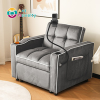 Sofá Cama 3 en 1 Extensible, Diseño Moderno, Patas de Madera, Espuma Ecológica, Portavasos, Silla Reclinable para Espacios Pequeños