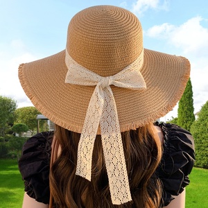 หมวกสานปีกกว้างสำหรับผู้หญิง ประดับโบว์ลูกไม้ เหมาะสำหรับใส่ไปชายหาด ป้องกันแสงแดด สำหรับผู้ใหญ่ - Product Image 2