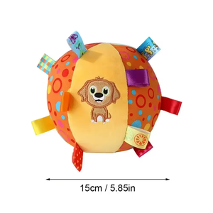 Soft Plush Activity Ball Toy with <b>Tags</b> | Colorful Sensory Play Ball for Puppies or Babies, Cute Dog Embroidery Design - Product Image 2