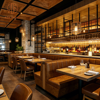 Ensemble de mobilier de restaurant Ron Group, solution tout-en-un, banquette en forme de L, table carrée en bois massif, chaise en cuir