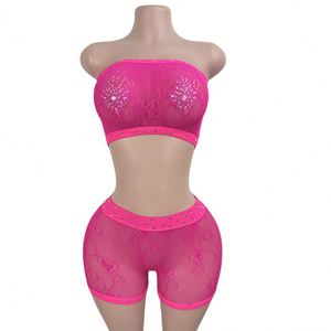 Ensemble de shorts sexy deux pièces pour femmes, tenue de soirée, vêtements de danse <span class=keywords><strong>exotique</strong></span>, haut tube en strass et shorts, lingerie sexy - Product Image 5