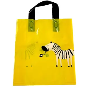 도매 어린이 옷 노란색 포장 핸들 비닐 봉투 35*45cm 크기 사용자 정의 로고 인쇄 소매