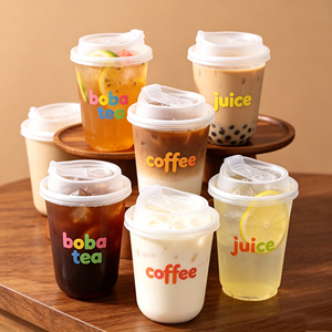 Gobelets en plastique jetables personnalisés en forme de U de 9 oz, 250 ml, 90 oz, 98 oz, 10 oz, 12 oz, 14 oz, 16 oz, 24 oz, 32 oz pour café et boissons froides avec couvercles – Vente en gros - Product Image 1