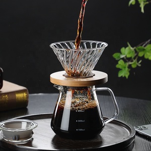<span class=keywords><strong>Cafetera</strong></span> 2024 de vidrio de borosilicato alto, <span class=keywords><strong>cafetera</strong></span> hecha a mano, olla Mocha con tapa de vidrio, embudo de filtro de Base de madera - Product Image 4
