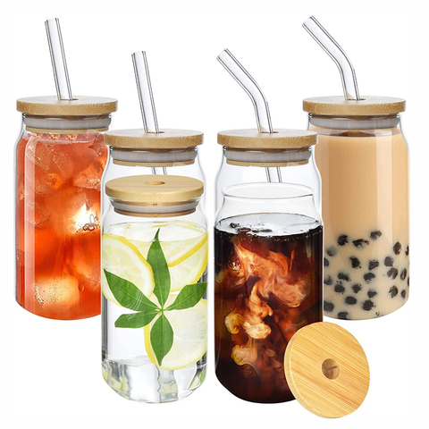 High Borosilicate Glass 20 oz Cola Shaped Tumbler Cup Iced Coffee Cocktail Beverage Bottle With Bamboo Lid Support Customization