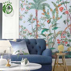 Papiers peints personnalisés 3D <span class=keywords><strong>en</strong></span> feuille d'or imperméables, peints à la main, tropicaux, pour salon, chambre et salle à manger de luxe - Product Image 1