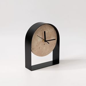 Huangdong Marble Wabi-Sabi Style Geometric Shape Decorative <b>Clock</b> Hotel Model Room Restaurant Home Living Room TV Cabinet Study - Product Image 4