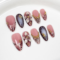 Nouvel Arrivage en Gros : 10 Faux Ongles de Luxe à Couverture Complète, Décorés de Nœuds et Motifs Floraux, Faits Main, Style Français, à Coller