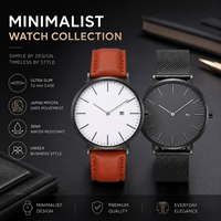 Luxuriöse Minimalistische Runde Quarz-Armbanduhr Edelstahl Schlankes Leder-Mesh-Armband Mineralglas Wasserdicht Taucheruhr