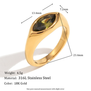Marquise Cut Green Purple Champagne Gold Zircon Set 316L Banda de dedo de acero inoxidable Hipoalergénico Anillos chapados en oro para mujeres - Product Image 3
