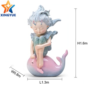 Escultura Personalizada de Gran Tamaño en Fibra de Vidrio de Chica <span class=keywords><strong>con</strong></span> Cuernos de Ciervo y <span class=keywords><strong>Ballena</strong></span> para Vestíbulo de Hotel e Instalación Artística en Atrios Comerciales - Product Image 1