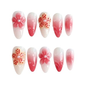 Lujo 3D flor <span class=keywords><strong>Rosa</strong></span> Stiletto prensa <span class=keywords><strong>uñas</strong></span> hecho a mano suave Gel personalizado diamantes de imitación al por mayor falsas almendras <span class=keywords><strong>uñas</strong></span> ovaladas para los dedos - Product Image 4