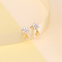 Modischer Minimalistischer Schmuck Vergoldete 925 Silber Zirkonia Blumen-Ohrstecker für Damen
