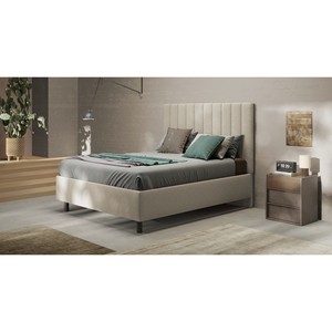Lit double TEDDY avec rangement en tissu bouclé beige - Product Image 1