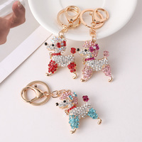 Porte-clés Poodle mignon style coréen, orné de strass colorés, pendentif métallique chien du zodiaque, petit cadeau sur le thème des animaux