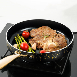 Ensemble de poêles à frire en céramique antiadhésives avec couvercle en verre, design constellation dorée, poêle ronde pour cuisinière à gaz et à induction - Product Image 5