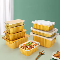 Conteneur jetable en aluminium PET épais avec couvercle en papier, boîte à lunch rectangulaire dorée pour barbecue à emporter