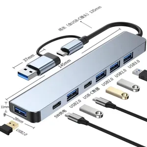 อะแดปเตอร์ USB-C 7-in-1 พอร์ต USB 3.0 วัสดุอลูมิเนียม พร้อมตัวแยกพอร์ต Type-C สำหรับแล็ปท็อป ฮับขยายพอร์ต USB ความเร็ว 5Gbps รองรับ Type-C+USB-A - Product Image 1