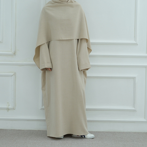 Мусульманское платье-абайя 2026 года для женщин с отстегивающимся хиджабом-накидкой, комплект из 2 предметов, повседневная женская одежда, мусульманская одежда - Product Image 1