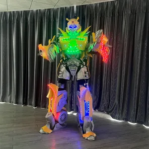 गर्म बिक्री एलईडी प्रकाश वयस्क रोबोट वेशभूषा विज्ञापन कंपनी पट्टा 2.7M लंबा Stilt पैर नृत्य प्रदर्शन पोशाक के साथ माइक्रोफोन