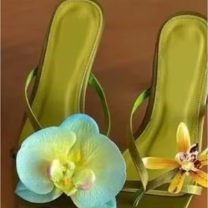 Fashion Elegant Outdoor Summer Autumn Sandals Square <b>Toe</b> Open <b>Toe</b> Flower Embellished Thick Heel Slip on for Women - Product Image 6