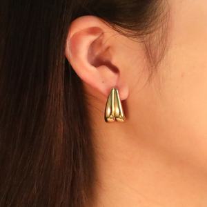 <b>Fashion</b> Design 18k Gold Plated Double Wave CC <b>Hoop</b> <b>Earrings</b> Jewelry Chunky Stainless Steel Hypoallergenic <b>Earring</b> for Women - Product Image 1