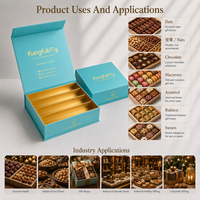 Boîte cadeau alimentaire personnalisée en turquoise rigide magnétique pour Ramadan Eid Mubarak avec insert séparateur doré pour baklava, noix, fruits secs, bonbons