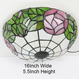 LongHuiJing 16-Inch European Retro Style Tiffany Gorgeous Flower Stained Glass Flush Mount <b>Ceiling</b> <b>Light</b> Dining Room <b>Light</b> - Product Image 3