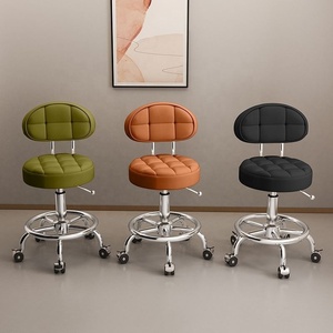 Silla de Diseño Moderno con Altura Ajustable, Ruedas Giratorias y Respaldo para Salón de Belleza, Peluquería, Barbería, Salón de Tatuajes, Fabricada en Acero Inoxidable - Product Image 6