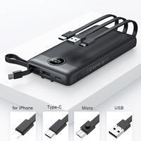 Nouvelle tendance, vente chaude : Batterie externe LED ultra-fine 20000 mAh avec câbles intégrés, recharge rapide Type C