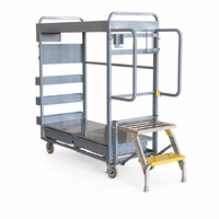 Chariot de picking d'entrepôt robuste personnalisé avec marches, chariot de picking en acier, équipement de manutention, OEM ODM