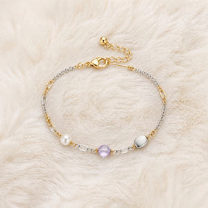 Bracelet en acier inoxydable plaqué bicolore avec perles rondes facettées en améthyste, chic, pour femme, usage quotidien, personnalisable, vente en gros - Product Image 3