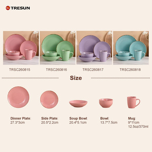 Juego de Vajilla de Gres Color Pastel Macaron, Platos, Tazones y Tazas de Cerámica con Borde Marrón Rústico, Vajilla Colorida al por Mayor - Product Image 2