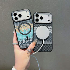 Mode affaires sans fil charge étui de téléphone dur pour iPhone Air 11 12 13 14 15 16 17 Pro Max grille rayures <span class=keywords><strong>coque</strong></span> de couverture magnétique - Product Image 5