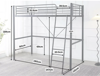 Lit mezzanine robuste en métal pour adultes, lit familial en acier et fer forgé, lit surélevé