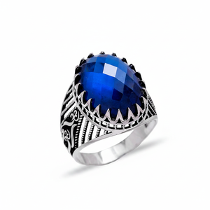 Oval Cut Sapphire Gemstone Ottoman Style Authentic <b>Men</b> <b>Ring</b> Turkish Wholesale Handmade 925 Sterling <b>Silver</b> - Product Image 2