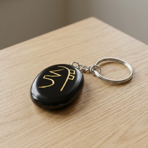 Porte-clés en agate noire Sei He Ki gravé avec des lettres Feng Shui Design sculpté-Livraison gratuite - Product Image 2